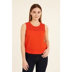 NYLA Lace Embellished Neckline Sleeveless Blouse - Size Large, Red